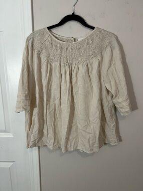 J. Jill Cream Smocked Yoke Peasant Blouse,small